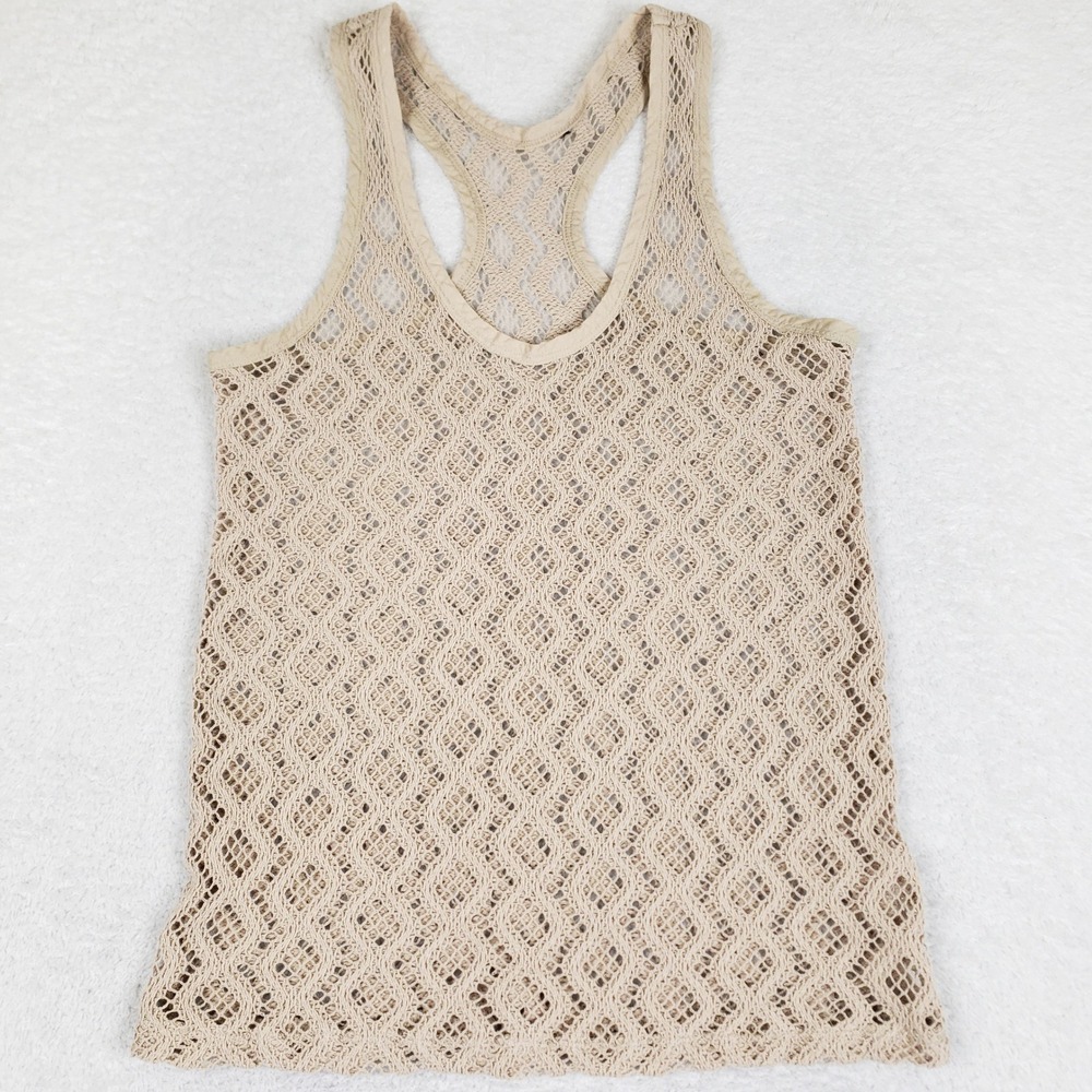 Beige‎ Diamond Crochet Racerback Tank Top Open Knit Sleeveless Beach Boho Medium